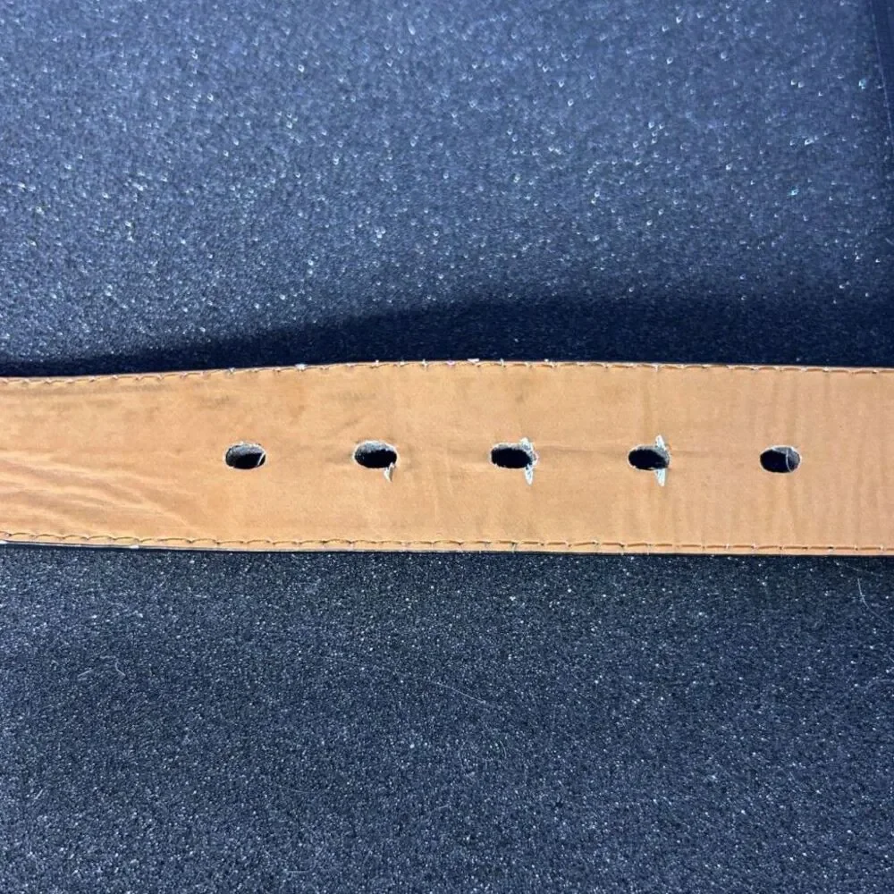 Womens Black Genuine Leather Belt Sz L 30-40 USA Eagle Classic Casual Patriotic